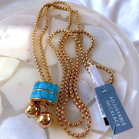 Alfani Jewelry - Alfani Gold-Tone Turquoise Stone Lariat Necklace